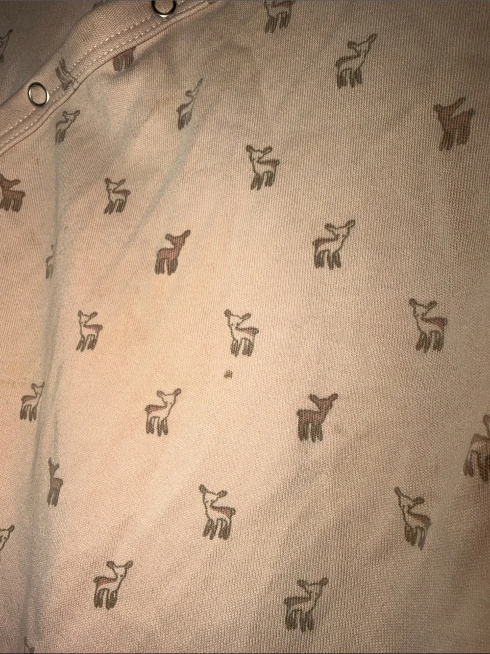 Neutral Taupe Baby Footed One-Piece with Deer Print